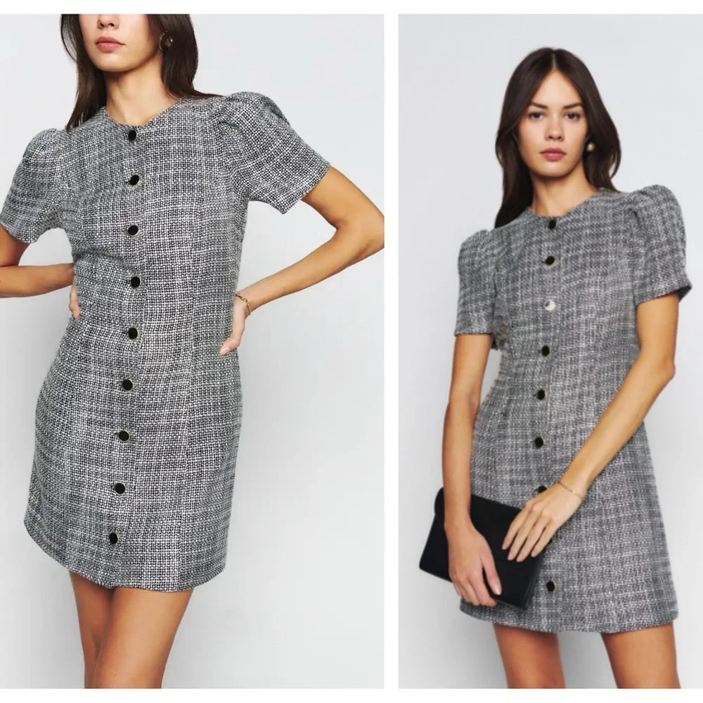 Reformation Olivette dress size 8 black/white tweed NEW NWT - Picture 4 of 15